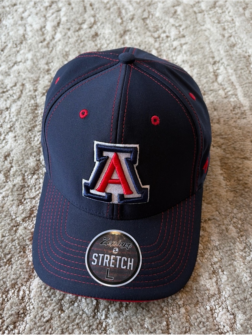 Arizona Wildcats Zephyr Stretch Blue, White, Red Big 12 Fitted Hat Large